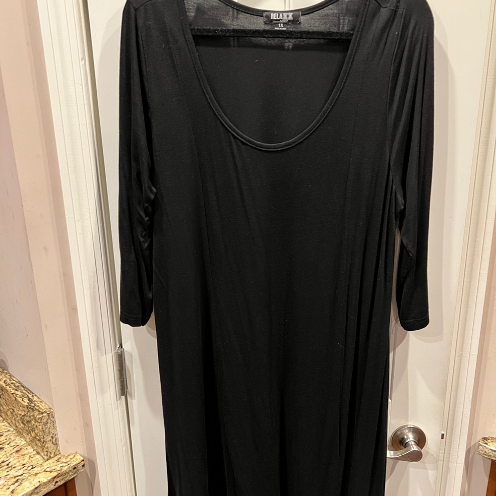 Relaxx Elegant Black Midi 3/4 Sleeve Dress Sz 1x